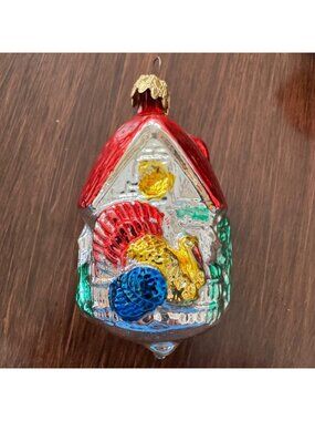 Vintage Christmas Thanksgiving Ornament Blown Glass West Germany Turkey House 3"
